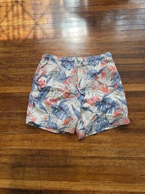 American Eagle Tropical Floral Drawstring Shorts - Coral & Blue